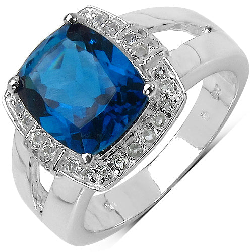 3.64 Carat London Blue Topaz & White Topaz Sterling Silver Ring