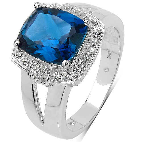 3.64 Carat London Blue Topaz & White Topaz Sterling Silver Ring
