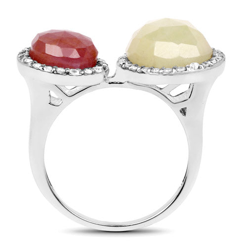 Anillo de Zafiro Rosa y Zafiro Blanco de 8.86 Quilates en Plata Esterlina