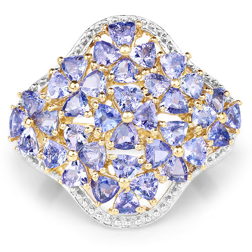 Anillo de Clúster de Tanzanita Baño de Oro de 14K