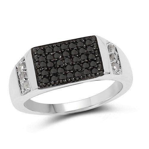 Anillo de Compromiso de Diamantes Negros y Blancos de 0.55 Quilates en Plata de Ley