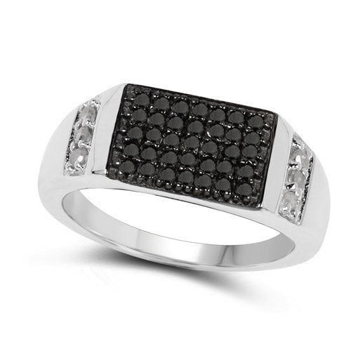 Anillo de Compromiso de Diamantes Negros y Blancos de 0.55 Quilates en Plata de Ley