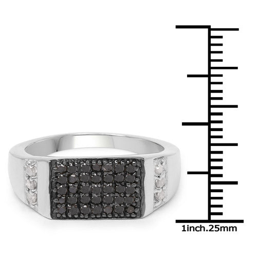 Anillo de Compromiso de Diamantes Negros y Blancos de 0.55 Quilates en Plata de Ley