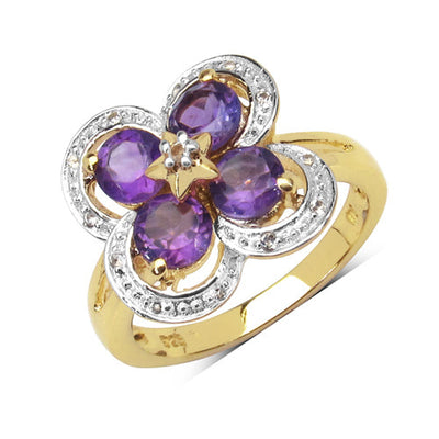 1.40 Carat Amethyst and White Topaz Sterling Silver Ring