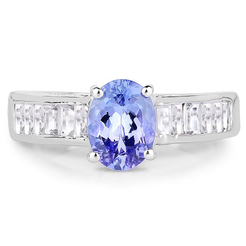 2.13 Carat Genuine Tanzanite & White Topaz Sterling Silver Ring