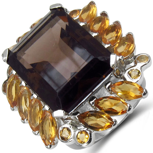 17.85 Carat Smoky Quartz & Citrine Sterling Silver Ring