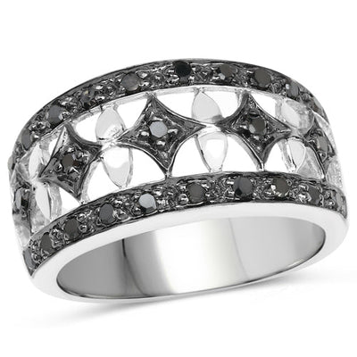 Anillo de Compromiso de Diamante Negro Genuino de 0.29 Quilates en Plata de Ley