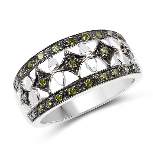 Anillo de Plata Esterlina con Diamante Verde Genuino de 0.32 Quilates