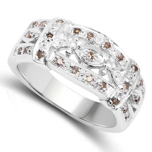0.32 Carat Genuine Champagne Diamond Sterling Silver Ring