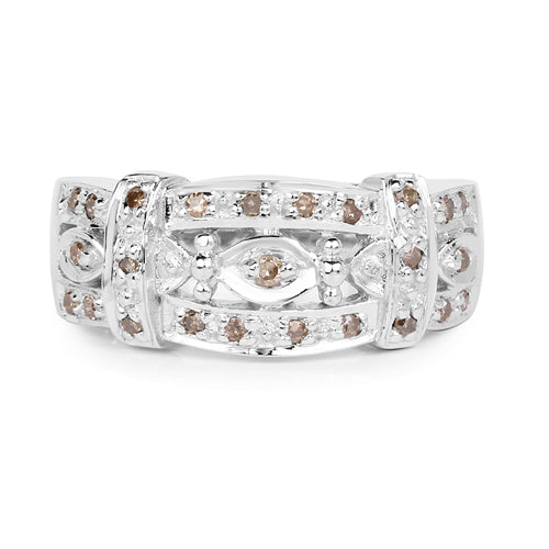 0.32 Carat Genuine Champagne Diamond Sterling Silver Ring