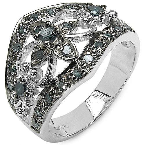 Anillo de Compromiso de Plata Esterlina con Diamante Azul Genuino de 0.47 Quilates