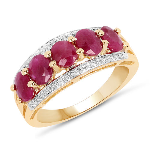 Anillo de Compromiso de Rubí y Plata de Ley Baño de Oro de 14K
