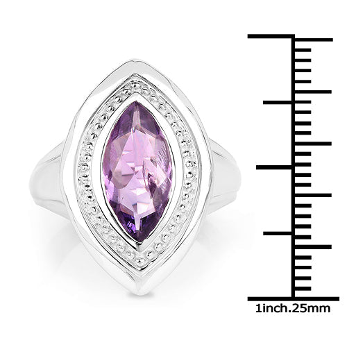 2.00 Carat Genuine Amethyst Sterling Silver Engagement Ring