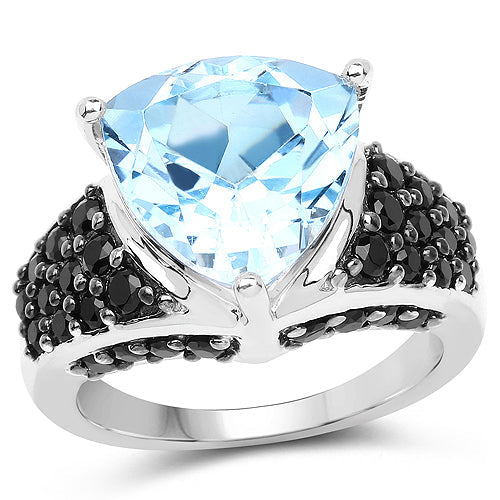 Bague en Topaze Bleue et Spinelle Noir de 5,49 Carats