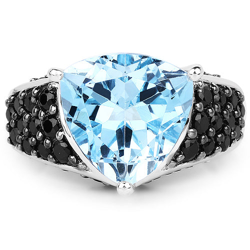 Bague en Topaze Bleue et Spinelle Noir de 5,49 Carats