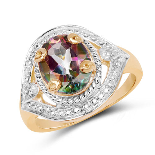 Bague en Quartz Mystique Plaqué Or Jaune 14K de 3,15 Carats