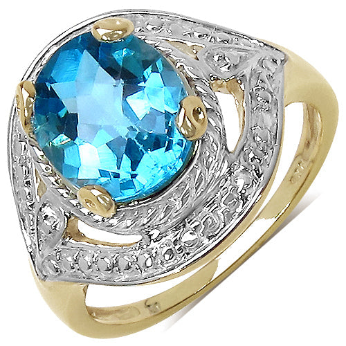 14K Yellow Gold Plated Swiss Blue Topaz Ring in Sterling Silver