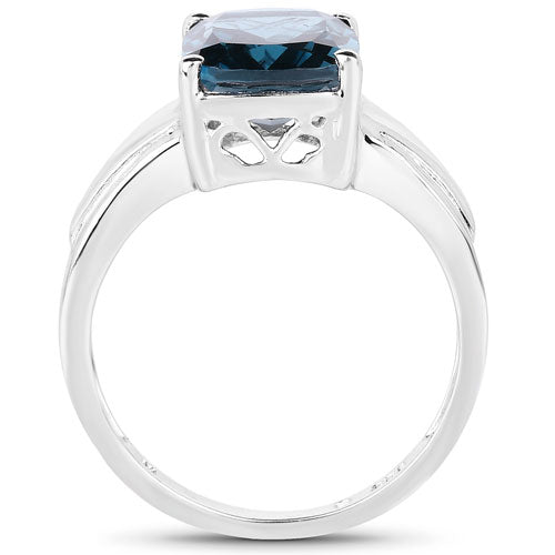 Bague de fiançailles en topaze bleue de Londres de 3,50 carats en argent sterling