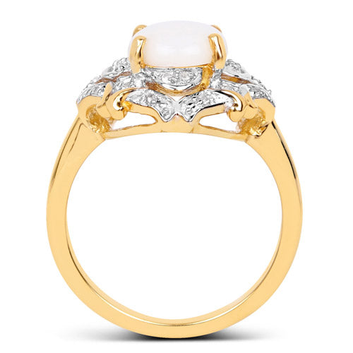 14K Yellow Gold Plated Opal and White Topaz Sterling Silver Ring