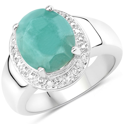 4.72 Carat Emerald and White Diamond Sterling Silver Ring
