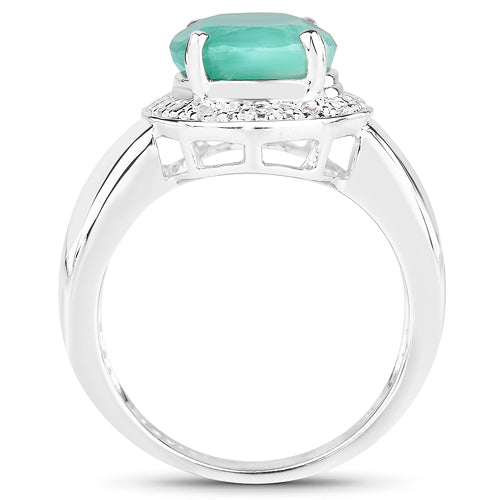 4.72 Carat Emerald and White Diamond Sterling Silver Ring