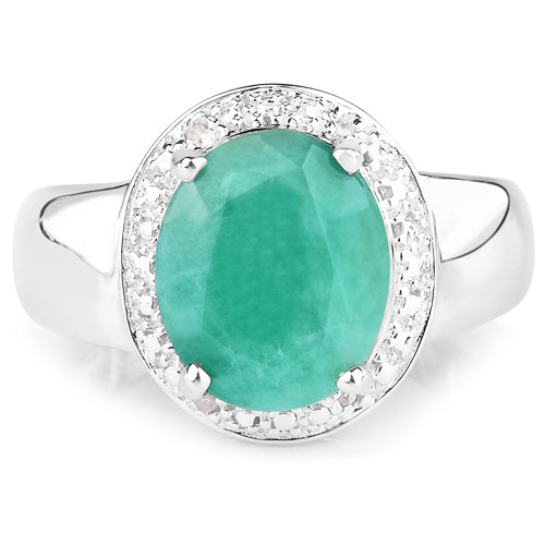 4.72 Carat Emerald and White Diamond Sterling Silver Ring