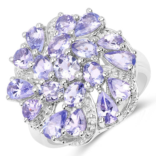 Elegant Tanzanite Cluster Ring in Sterling Silver