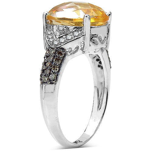 4.69 Carat Citrine & Diamond .925 Sterling Silver Cocktail Ring