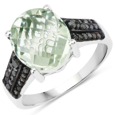 Bague de fiançailles en argent sterling avec améthyste verte de 4,26 carats et diamants