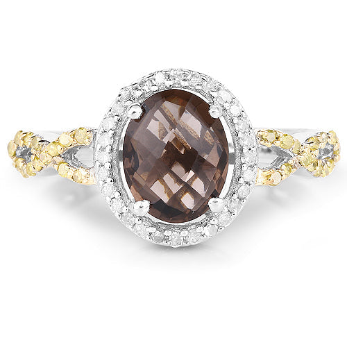 1.90 Carat Smoky Quartz & Diamond Sterling Silver Cocktail Ring
