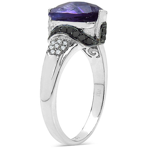 Anillo de cóctel de plata esterlina con amatista y diamantes de 3.71 quilates