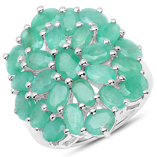 5.88 Carat Genuine Emerald .925 Sterling Silver Engagement Ring