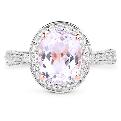 Bague en or rose 14K plaqué kunzite et zircon blanc
