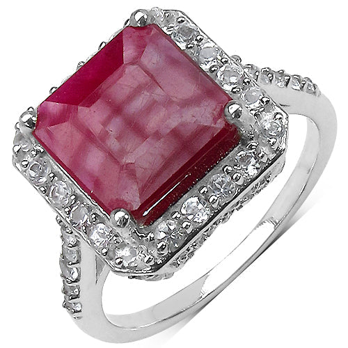5.35 Carat Genuine Ruby & White Topaz Sterling Silver Ring