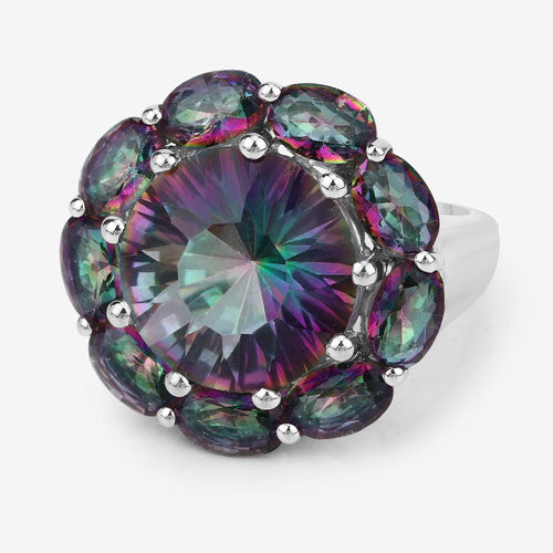 Bague en argent sterling avec quartz arc-en-ciel de 11,45 carats