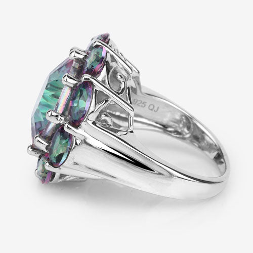 Bague en argent sterling avec quartz arc-en-ciel de 11,45 carats
