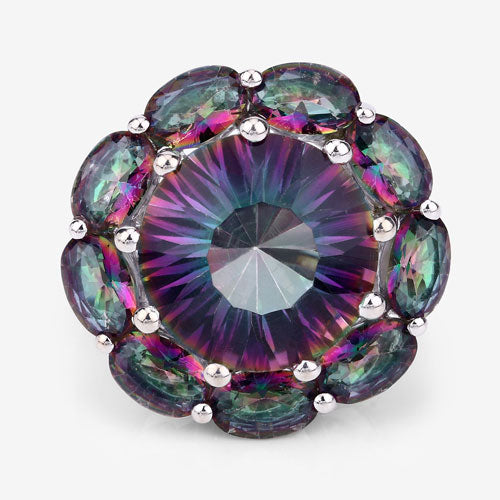 Bague en argent sterling avec quartz arc-en-ciel de 11,45 carats