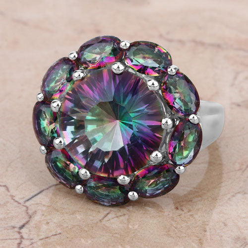 Bague en argent sterling avec quartz arc-en-ciel de 11,45 carats