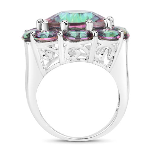 Bague en argent sterling avec quartz arc-en-ciel de 11,45 carats