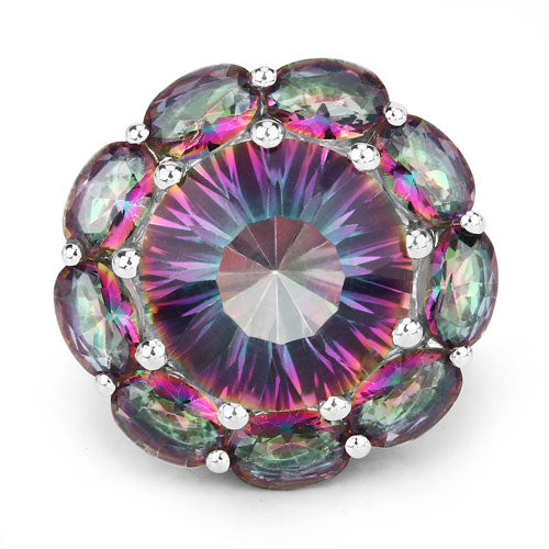 Bague en argent sterling avec quartz arc-en-ciel de 11,45 carats