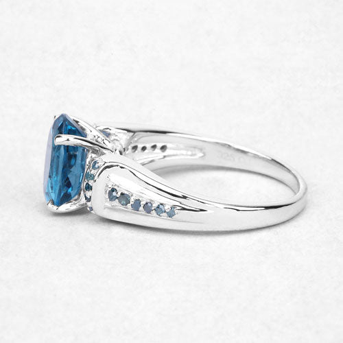 2.72 Carat London Blue Topaz & Blue Diamond Sterling Silver Ring