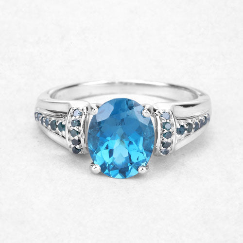 2.72 Carat London Blue Topaz & Blue Diamond Sterling Silver Ring