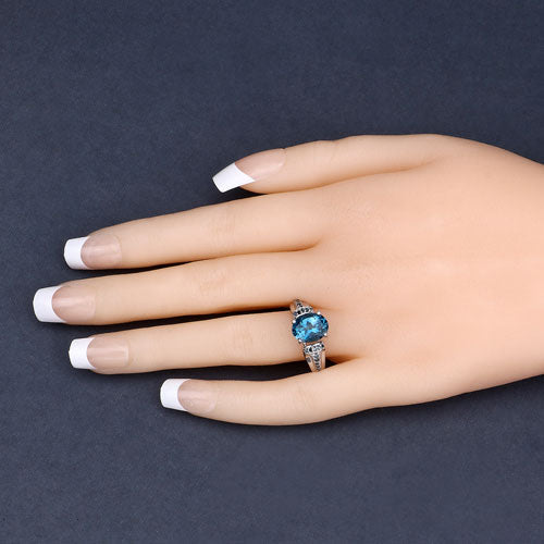 2.72 Carat London Blue Topaz & Blue Diamond Sterling Silver Ring