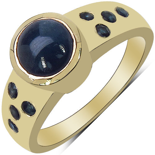 14K Yellow Gold Plated Blue Sapphire & Diamond Ring