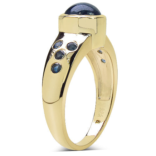 14K Yellow Gold Plated Blue Sapphire & Diamond Ring