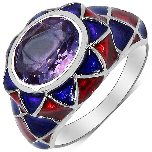 Bague en argent sterling avec améthyste véritable de 2,16 carats et diamants blancs
