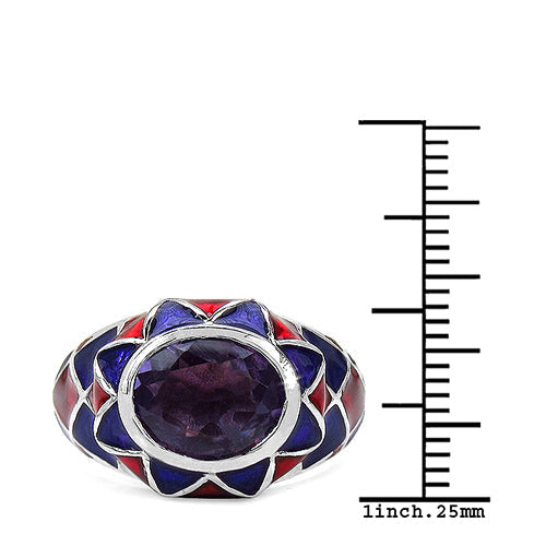 Bague en argent sterling avec améthyste véritable de 2,16 carats et diamants blancs