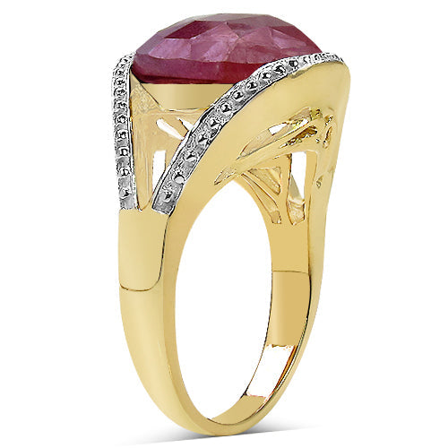 14K Yellow Gold Plated Pink Sapphire & White Diamond Ring