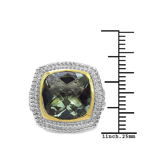 Bague en argent sterling avec améthyste verte de 6,31 carats et diamants blancs