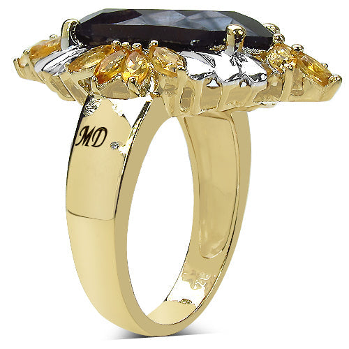 Anillo de cóctel de cuarzo ahumado y citrino chapado en oro amarillo de 14K